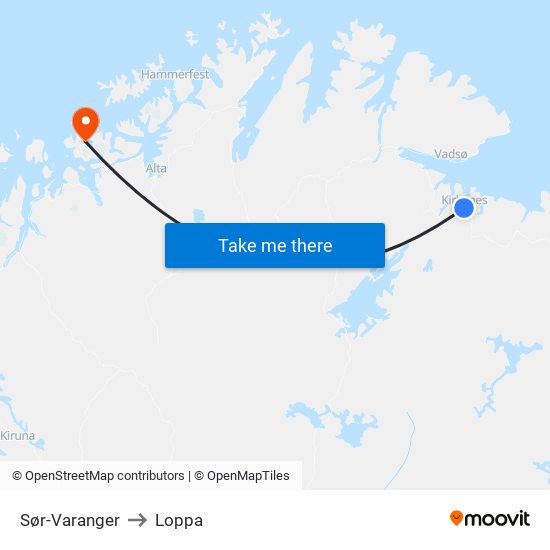 Sør-Varanger to Loppa map