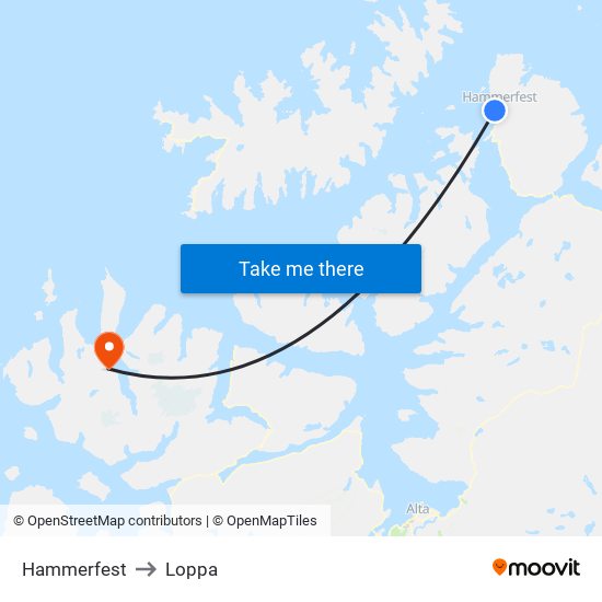 Hammerfest to Loppa map