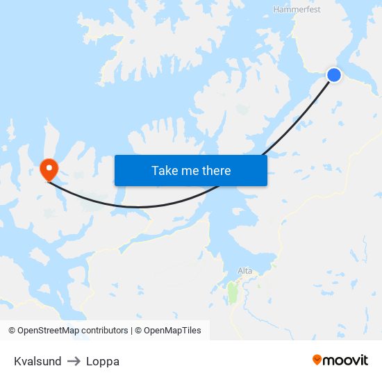 Kvalsund to Loppa map