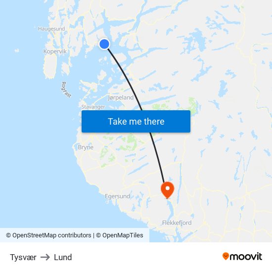 Tysvær to Lund map