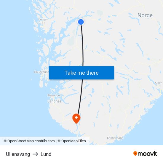 Ullensvang to Lund map