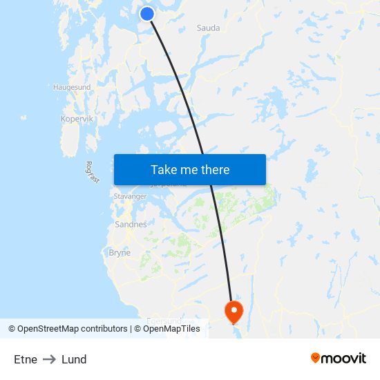 Etne to Lund map