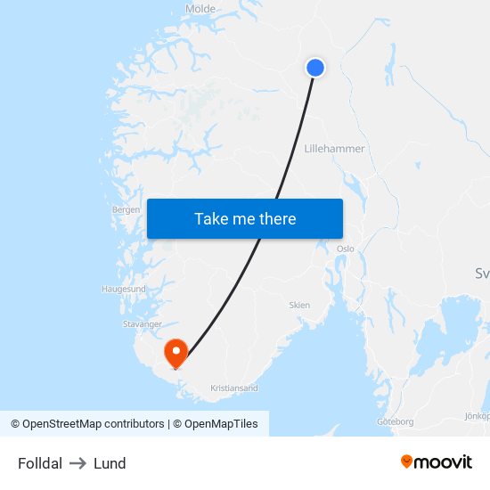 Folldal to Lund map