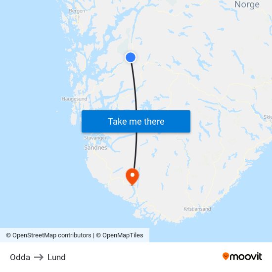 Odda to Lund map