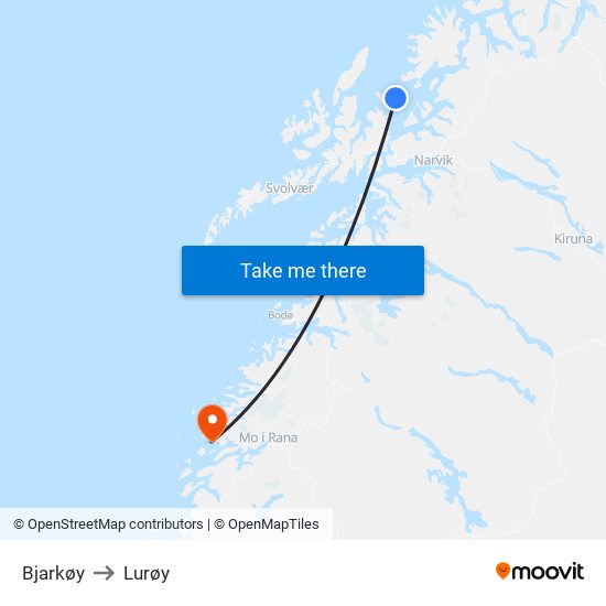 Bjarkøy to Lurøy map