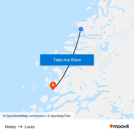 Meløy to Lurøy map