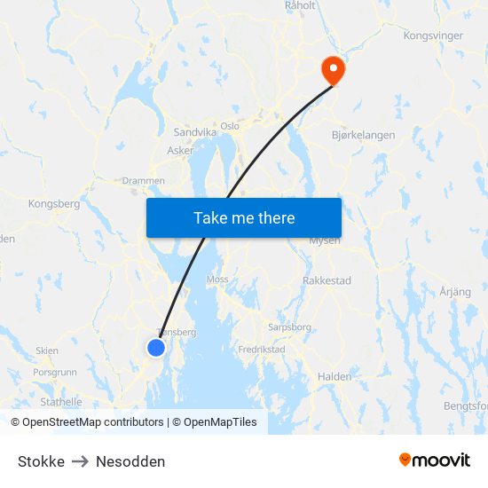 Stokke to Nesodden map