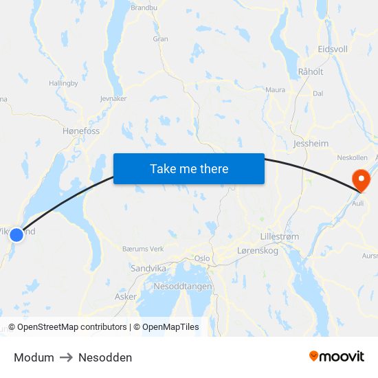 Modum to Nesodden map