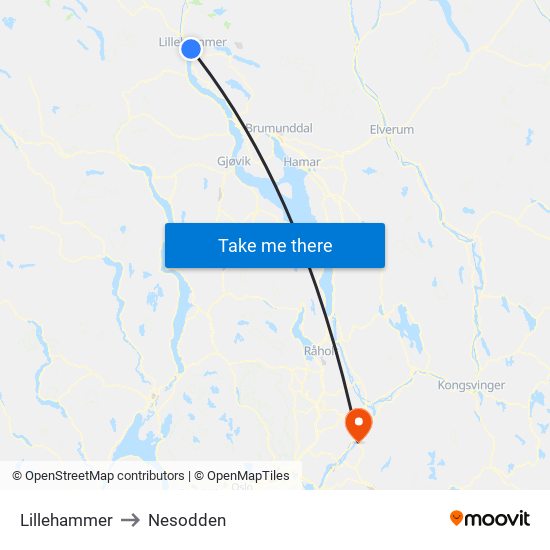 Lillehammer to Nesodden map