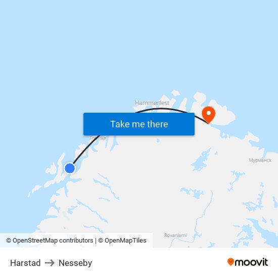 Harstad to Nesseby map