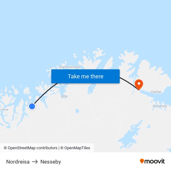 Nordreisa to Nesseby map