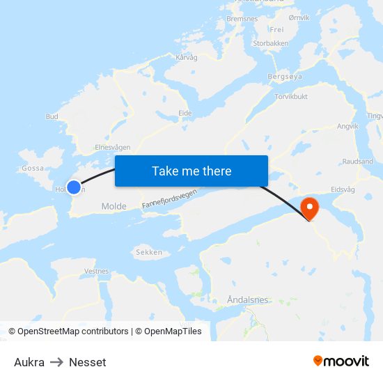 Aukra to Nesset map