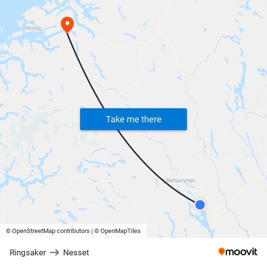 Ringsaker to Nesset map