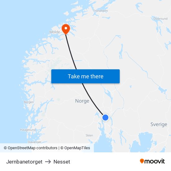 Jernbanetorget to Nesset map