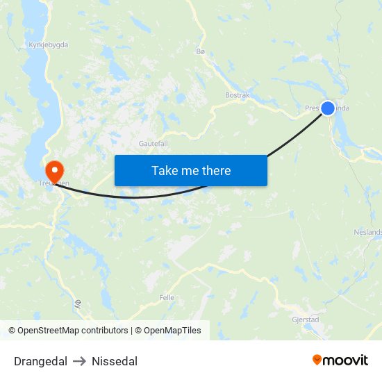 Drangedal to Nissedal map