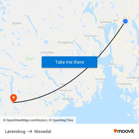 Lørenskog to Nissedal map