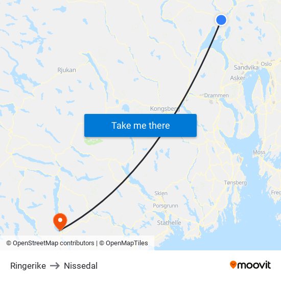 Ringerike to Nissedal map