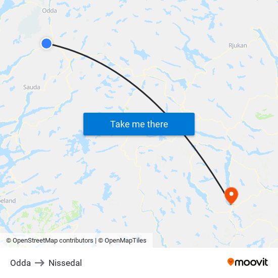 Odda to Nissedal map