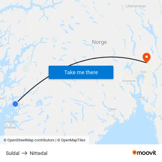 Suldal to Nittedal map