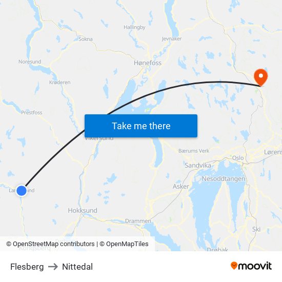 Flesberg to Nittedal map