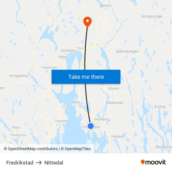 Fredrikstad to Nittedal map