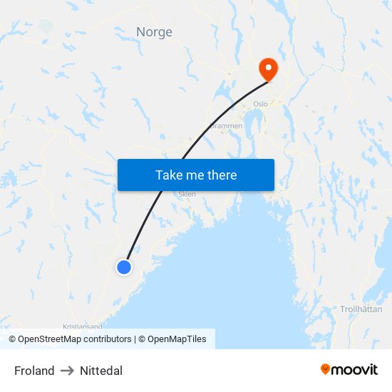 Froland to Nittedal map