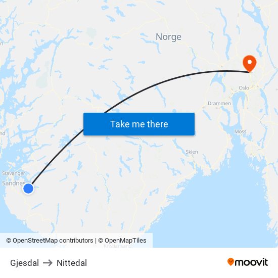 Gjesdal to Nittedal map