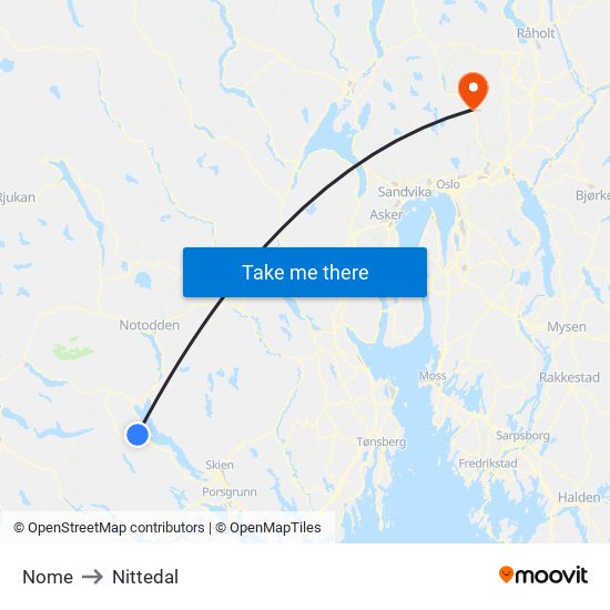 Nome to Nittedal map