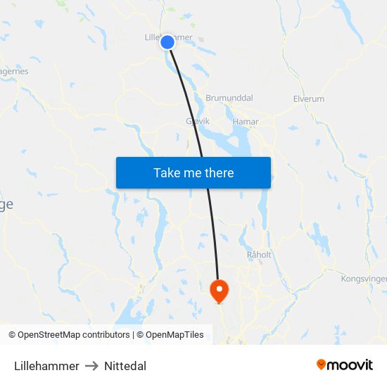 Lillehammer to Nittedal map