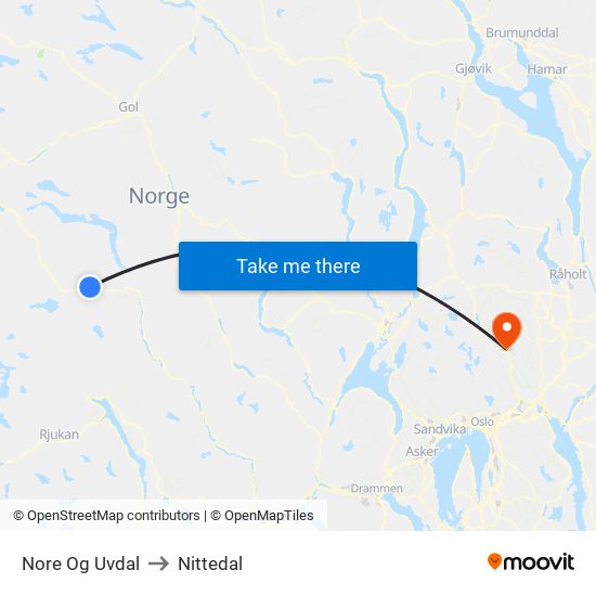 Nore Og Uvdal to Nittedal map
