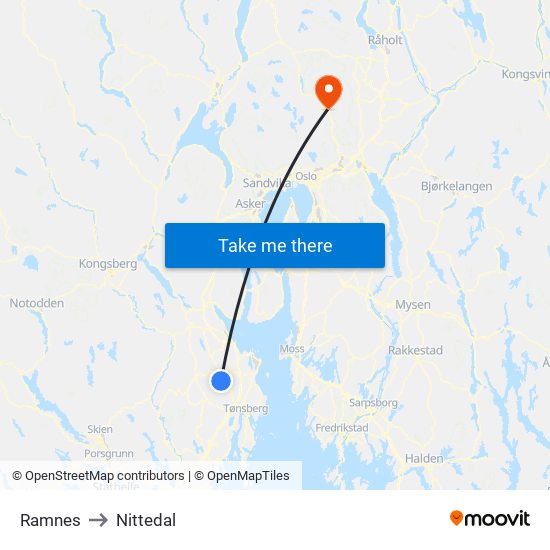 Ramnes to Nittedal map