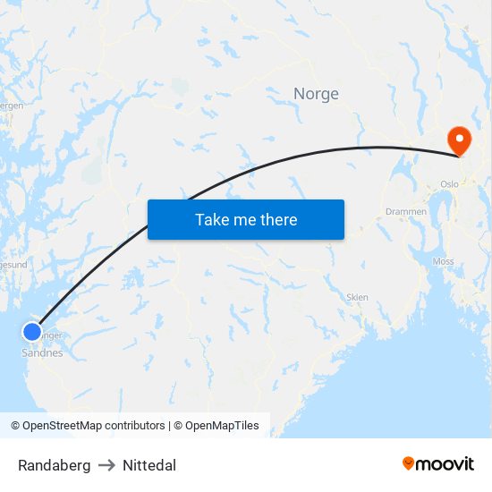 Randaberg to Nittedal map