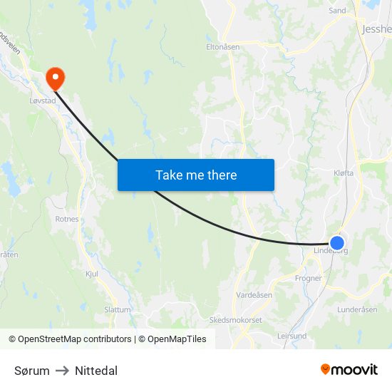 Sørum to Nittedal map