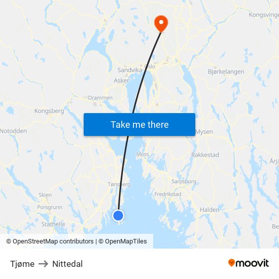 Tjøme to Nittedal map