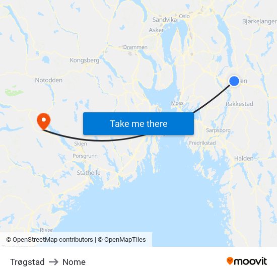 Trøgstad to Nome map