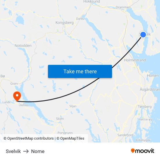 Svelvik to Nome map