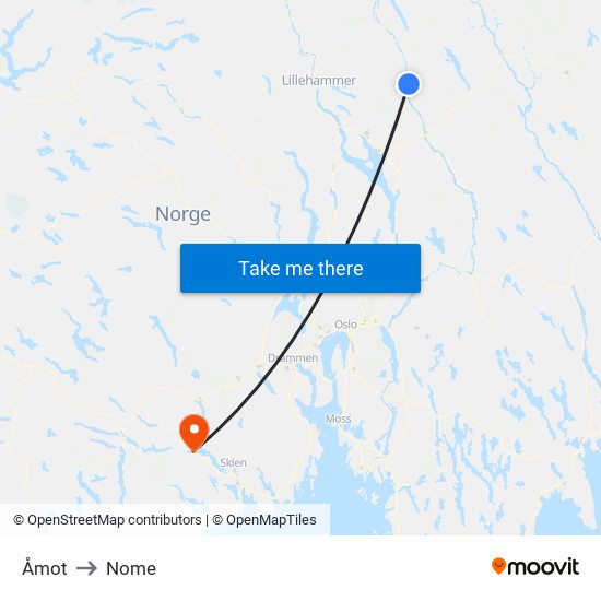 Åmot to Nome map
