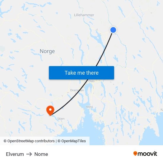 Elverum to Nome map