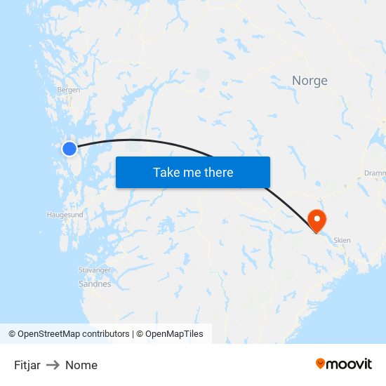 Fitjar to Nome map