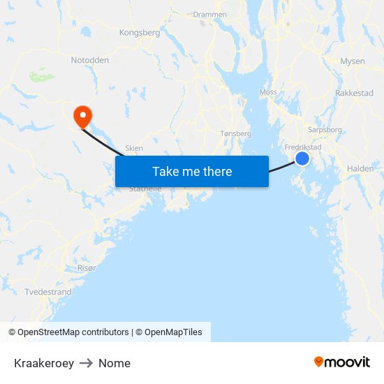 Kraakeroey to Nome map