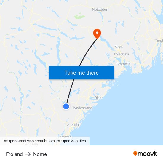 Froland to Nome map