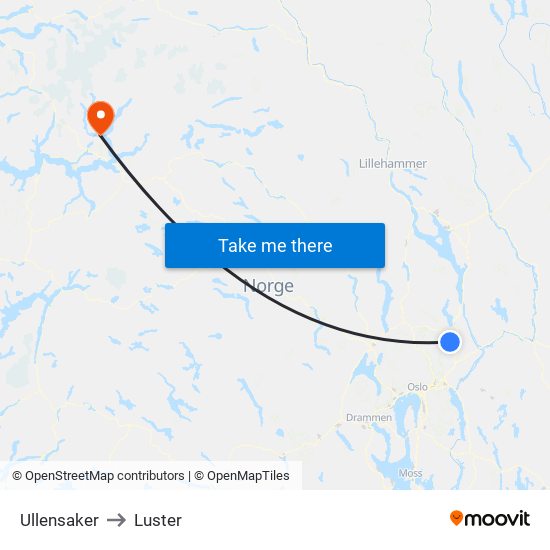 Ullensaker to Luster map