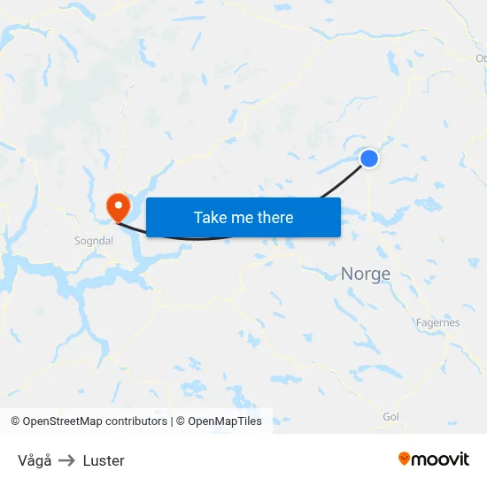Vågå to Luster map