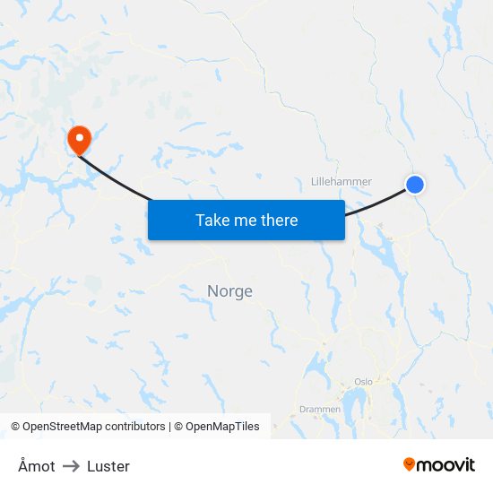 Åmot to Luster map