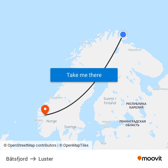 Båtsfjord to Luster map
