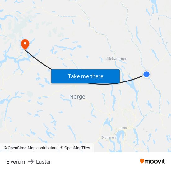 Elverum to Luster map