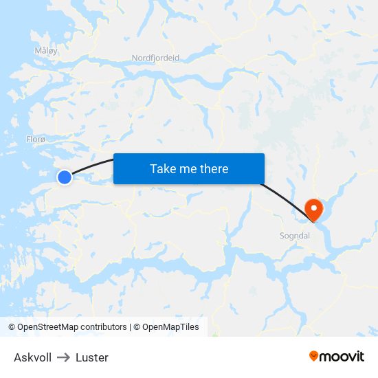 Askvoll to Luster map