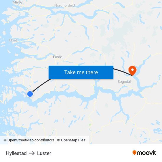 Hyllestad to Luster map