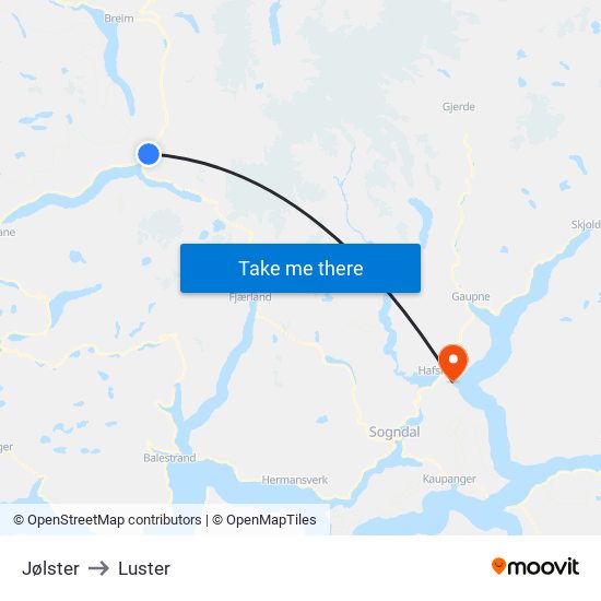 Jølster to Luster map