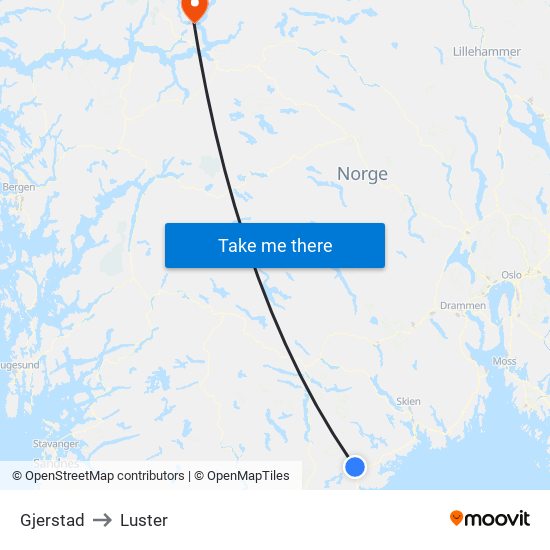 Gjerstad to Luster map
